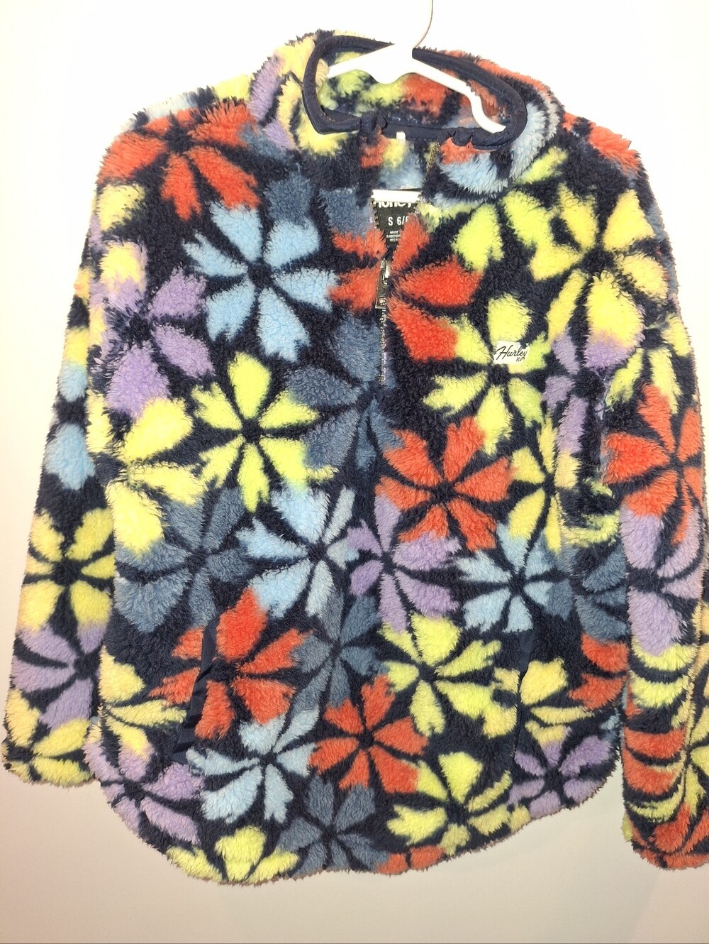 Kids Plush Floral Fleece Jacket - Multicolor